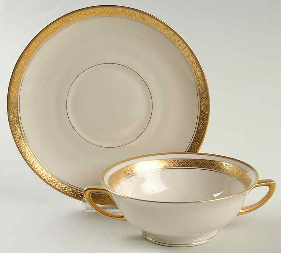 PIC1 Footed Cream Soup Bowl & Saucer Set by Pickard-1