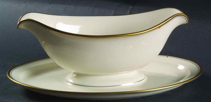 Puritan (Cream, Double Trim) Gravy Boat with Attached Underplate by Pickard-1