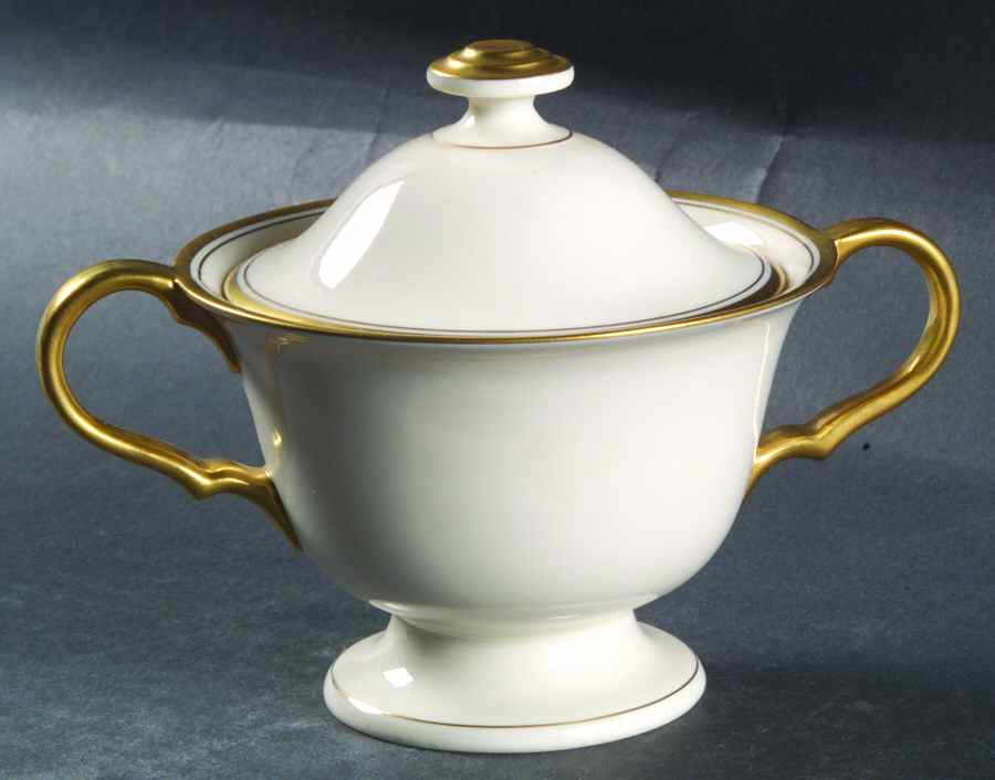 Puritan (Cream, Double Trim) Sugar Bowl & Lid by Pickard-1