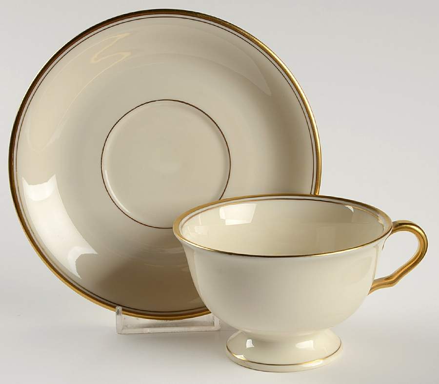 Puritan (Cream, Double Trim) Footed Cup & Saucer Set by Pickard-1