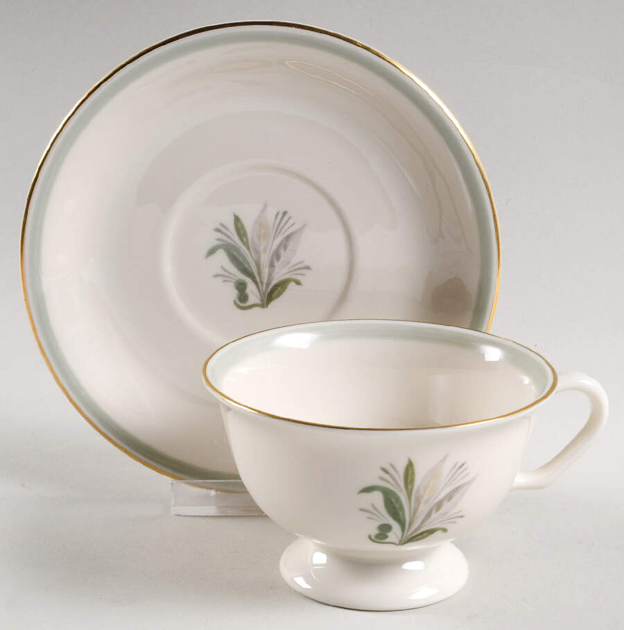 Reverie Gray (Gold Trim) Footed Cup & Saucer Set by Pickard-1