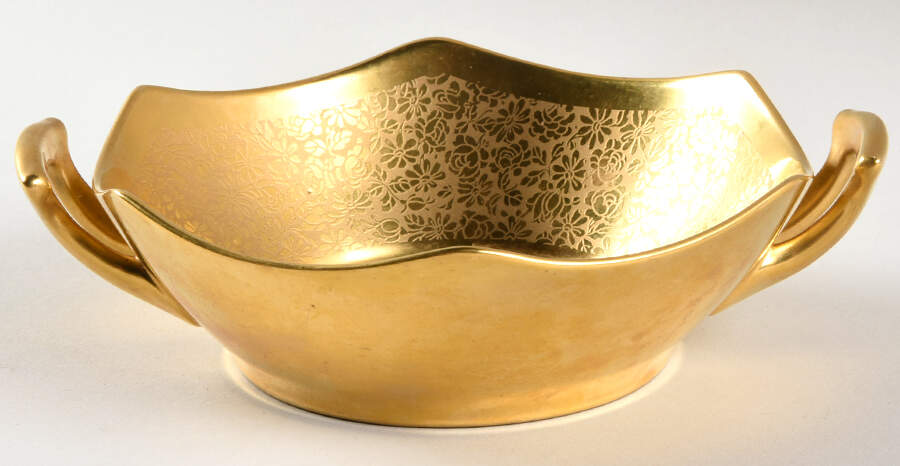 Rose and Daisy 6" Handled Hexagonal Bowl by Pickard-1