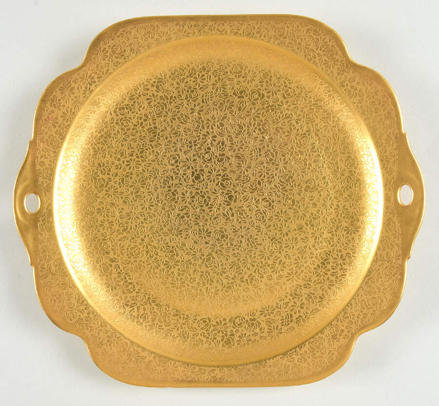 Rose and Daisy Handled Cake Plate by Pickard-1