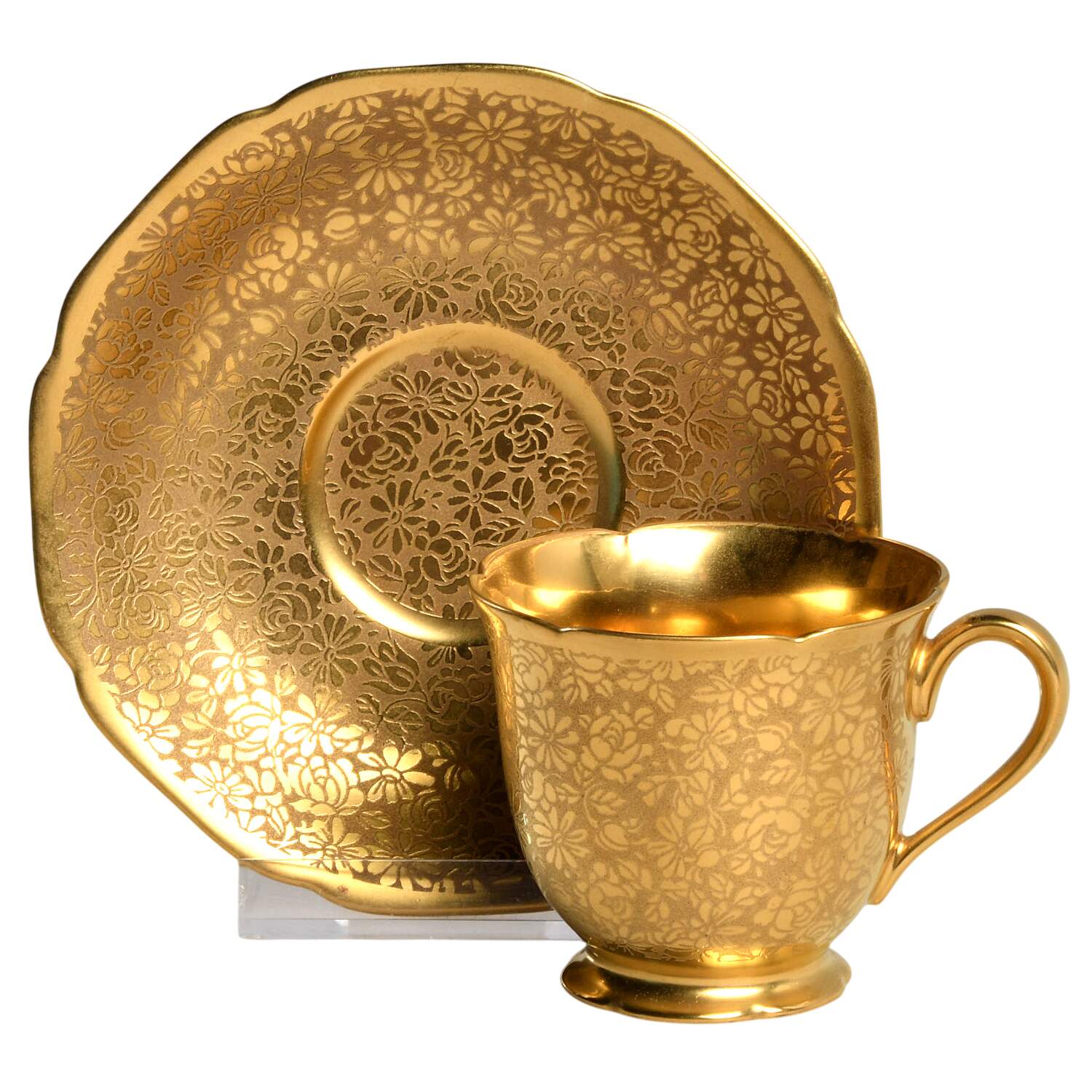 Rose and Daisy Footed Demitasse Cup & Saucer Set by Pickard-1