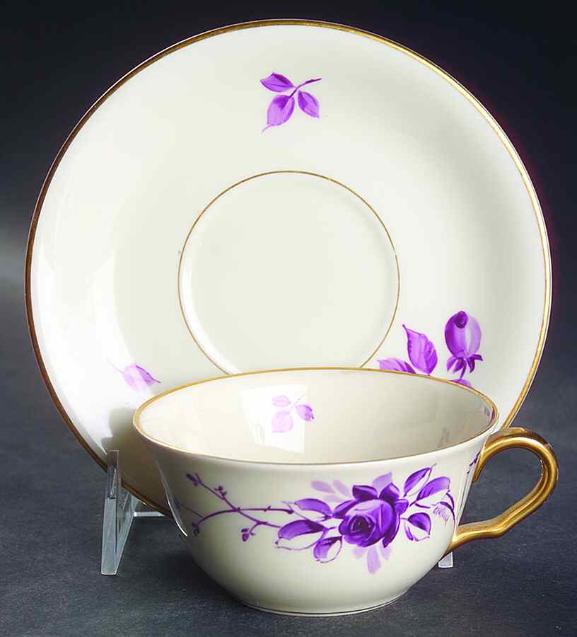 Rosa (Mulberry) Flat Cup & Saucer Set by Pickard-1