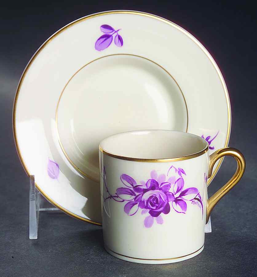 Rosa (Mulberry) Flat Demitasse Cup & Saucer Set by Pickard-1