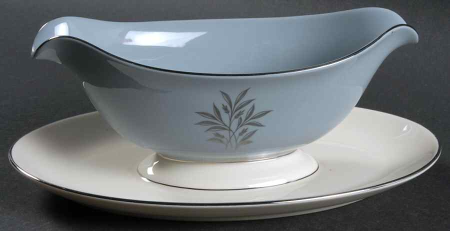 Silver Twilight Gravy Boat with Attached Underplate by Pickard-1