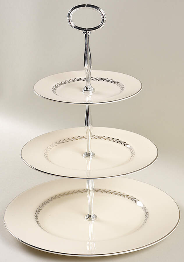 Silver Wreath 13 7/8"-14 1/4" 3-Tiered Serving Tray(DP,SP,BB) HC by Pickard-1