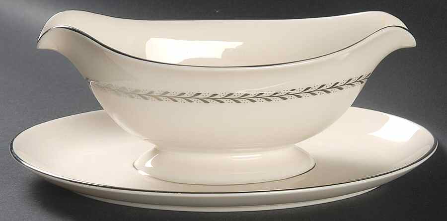 Silver Wreath Gravy Boat with Attached Underplate by Pickard-1