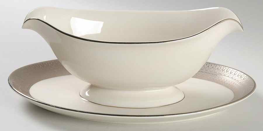 St Moritz (Ivory Background) Gravy Boat with Attached Underplate by Pickard-1
