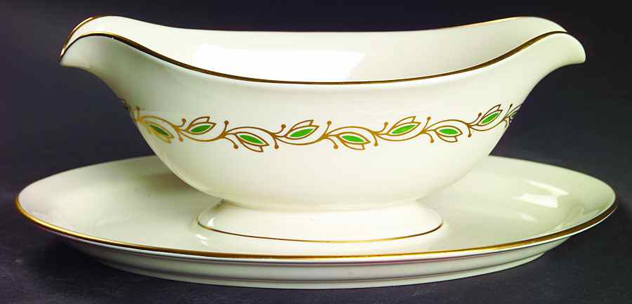 Symphony Green Gravy Boat with Attached Underplate by Pickard-1