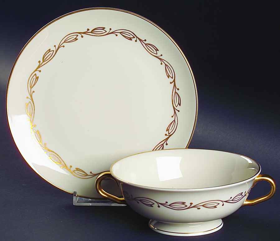 Symphony Ivory Footed Cream Soup Bowl & Saucer Set by Pickard-1