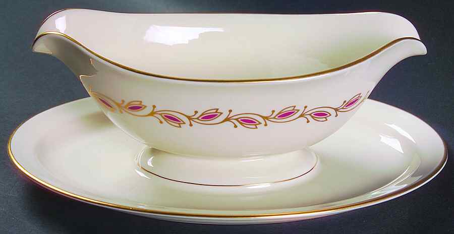 Symphony Red Gravy Boat with Attached Underplate by Pickard-1