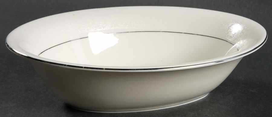 Venetia (Cream, Thin Platinum Trim) 9" Oval Vegetable Bowl by Pickard-1