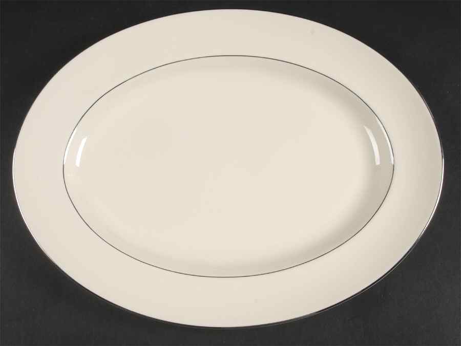 Venetia (Cream, Thin Platinum Trim) 12" Oval Serving Platter by Pickard-1