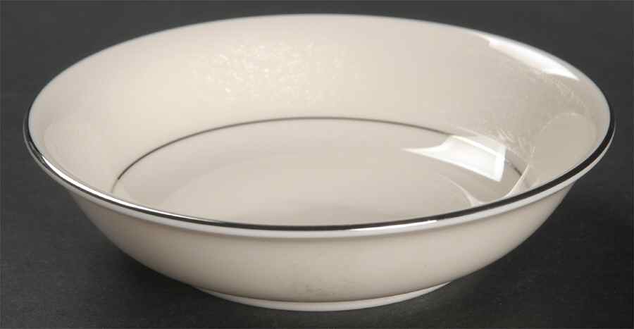 Venetia (Cream, Thin Platinum Trim) Fruit/Dessert (Sauce) Bowl by Pickard-1