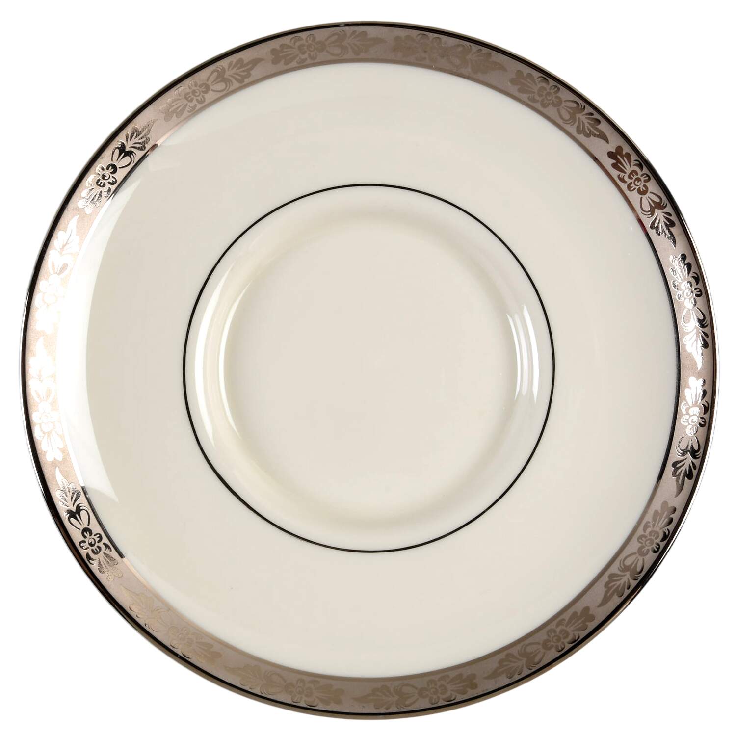 Venetian (White, Wide Platinum Encrusted Band) Saucer by Pickard-1