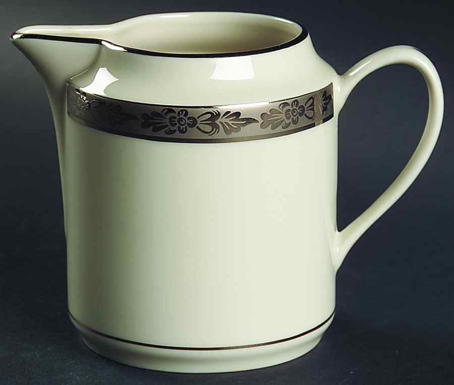 Venetian (White, Wide Platinum Encrusted Band) Creamer by Pickard-1