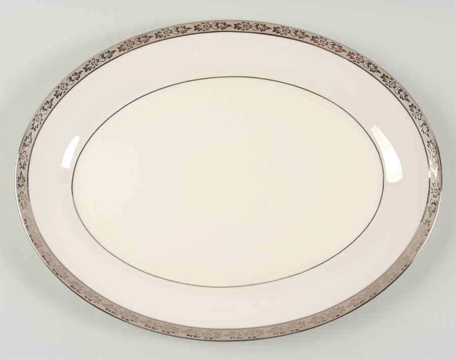 Venetian (White, Wide Platinum Encrusted Band) 14" Oval Serving Platter by Pickard-1