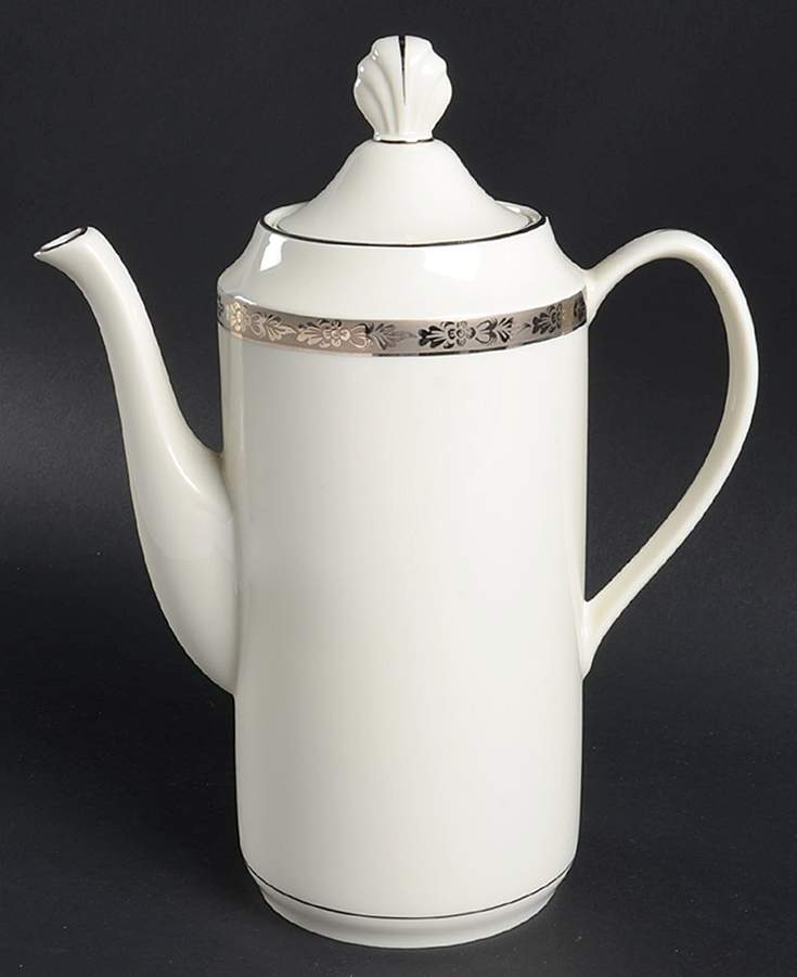 Venetian (White, Wide Platinum Encrusted Band) Tea/Coffee Pot & Lid by Pickard-1