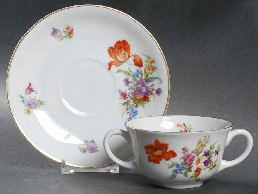Dresden Flat Bouillon Cup & Saucer by Pirkenhammer-1