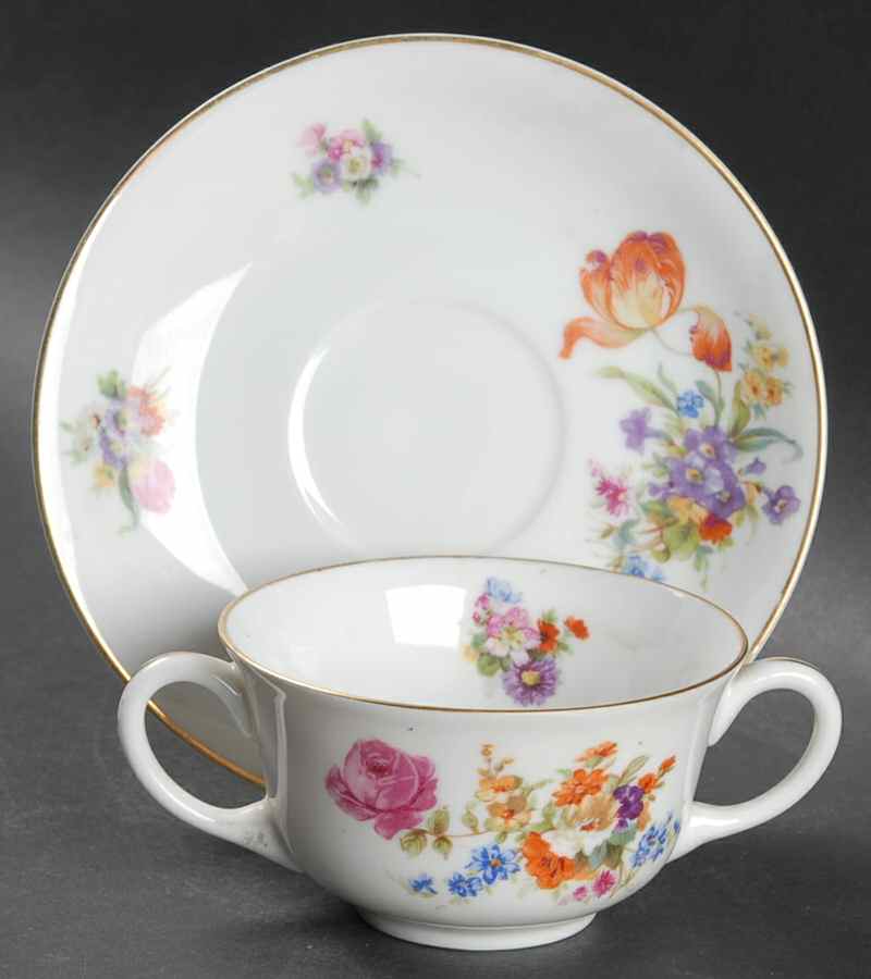Dresden Flat Bouillon Cup & Saucer by Pirkenhammer-1