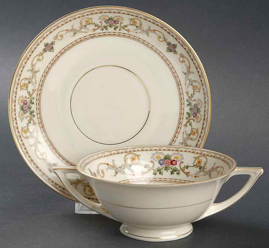 Persian Footed Cream Soup Bowl & Saucer Set by Pirkenhammer-1