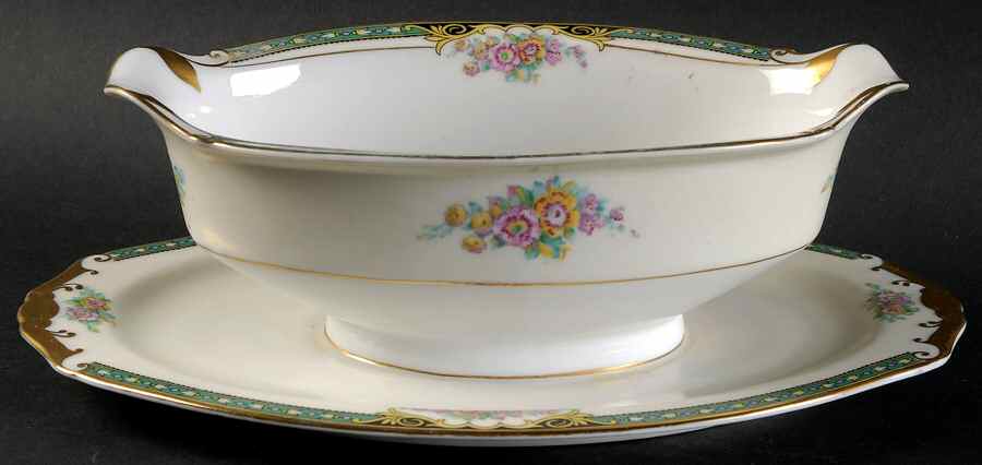 PIR12 (CREAM RIM) Gravy Boat with Attached Underplate by Pirkenhammer-1