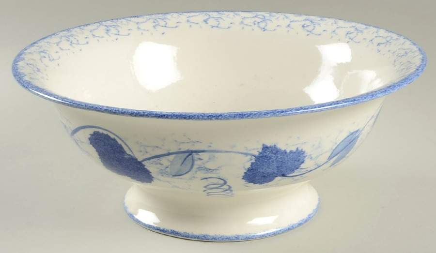 Blue Leaf Large Footed Salad Serving Bowl by Poole Pottery-1