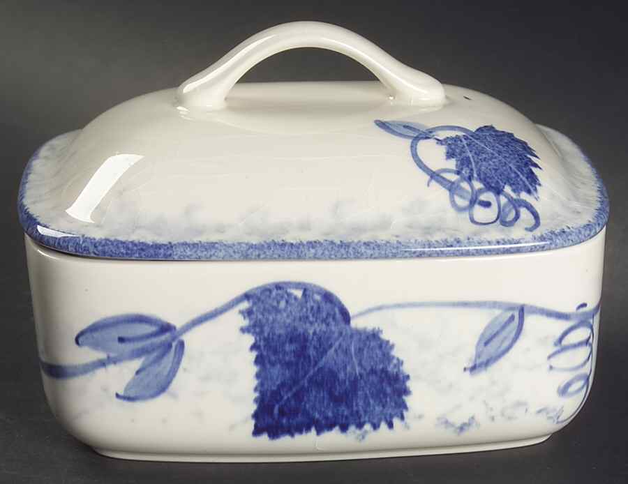 Blue Leaf 1/4 Lb Covered Butter by Poole Pottery-1