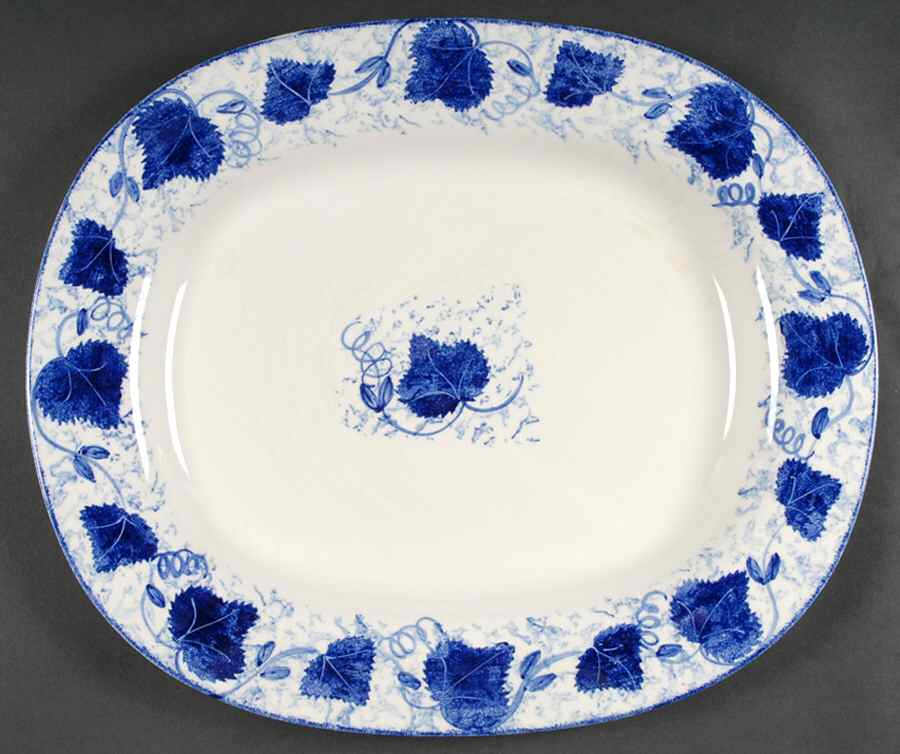 Blue Leaf 18" Oval Serving Platter by Poole Pottery-1
