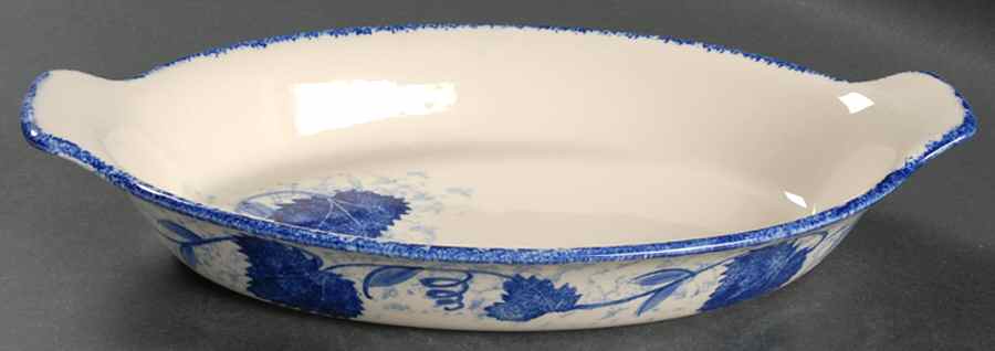Blue Leaf 12" Augratin by Poole Pottery-1