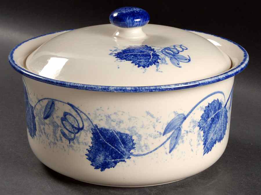 Blue Leaf 2.5 Qt Round Covered Casserole by Poole Pottery-1