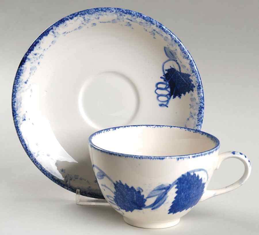 Blue Leaf Breakfast Cup & Saucer Set by Poole Pottery-1