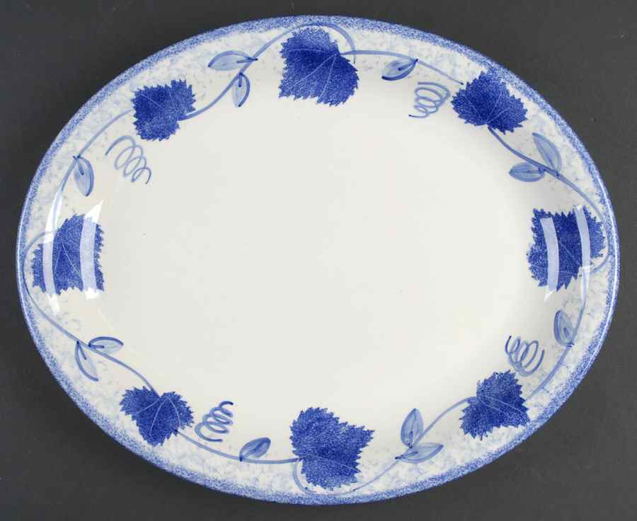 Blue Leaf 14" Oval Serving Platter by Poole Pottery-1
