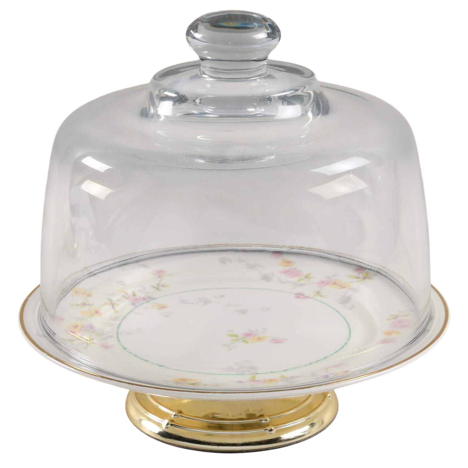 1126 6 1/2"-7 1/2" Footed Cheese Plate w/ Glass Dome HC by Pope Gosser-1