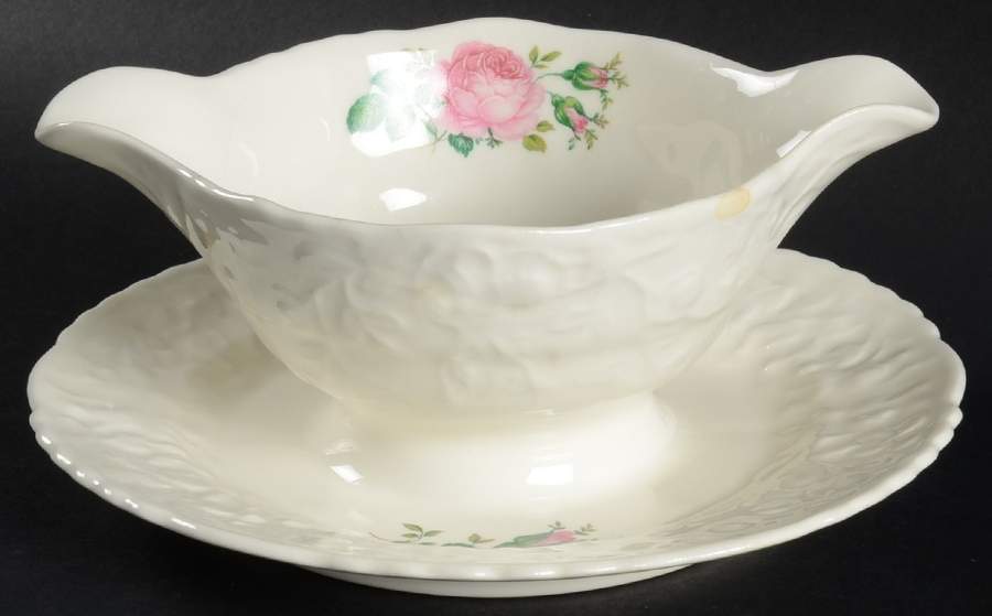 Bilton Rose Gravy Boat with Attached Underplate by Pope Gosser-1