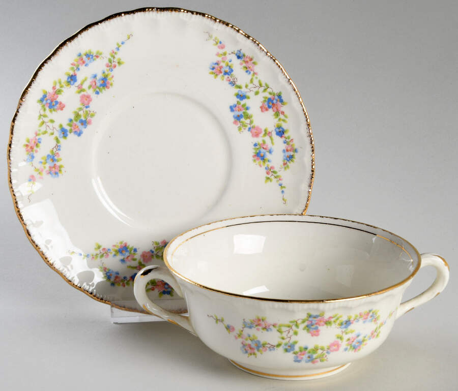 Blue Belle Footed Cream Soup Bowl & Saucer Set by Pope Gosser-1