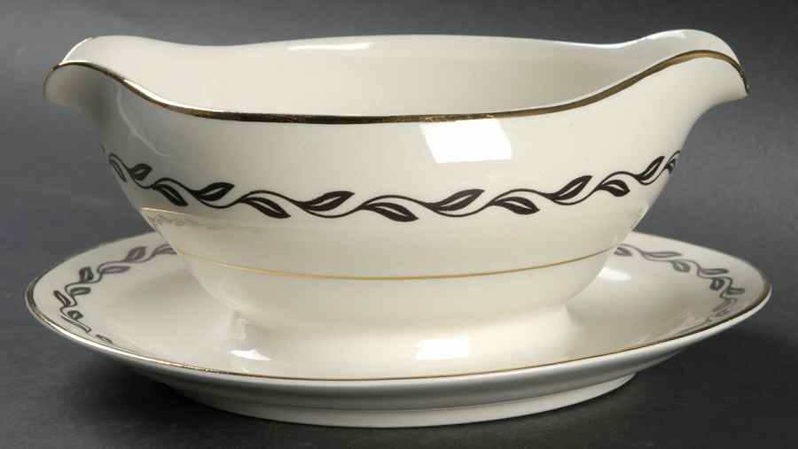 Black Laurel Gravy Boat with Attached Underplate by Pope Gosser-1
