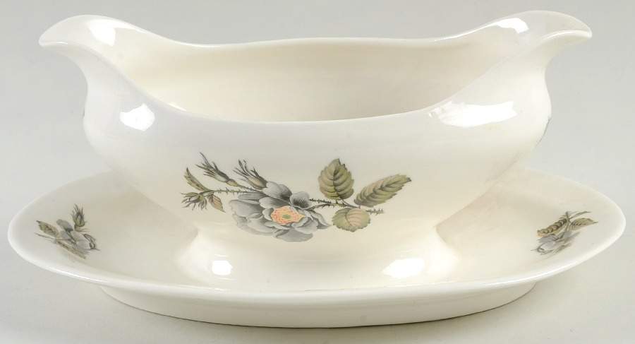Black Rose Gravy Boat with Attached Underplate by Pope Gosser-1