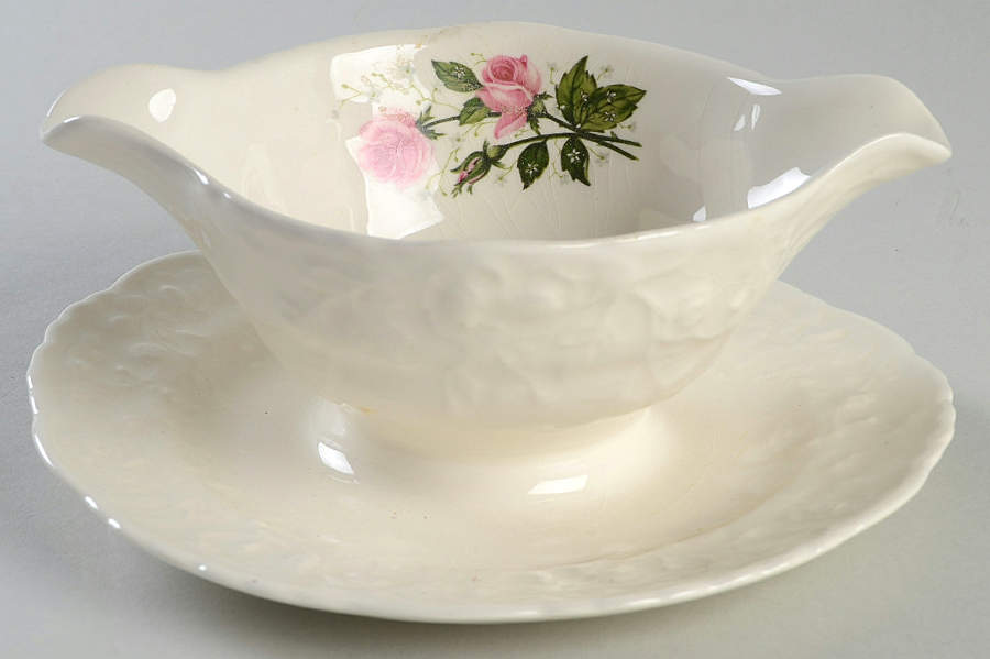 Cathay Rose Gravy Boat with Attached Underplate by Pope Gosser-1