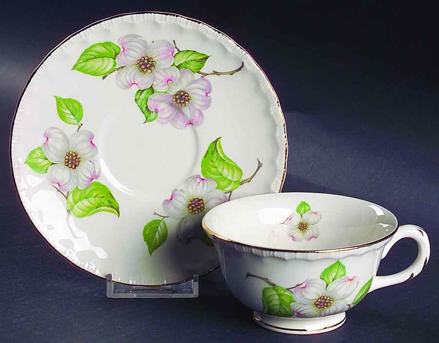 Dogwood (Shell Edge) Footed Cup & Saucer Set by Pope Gosser-1