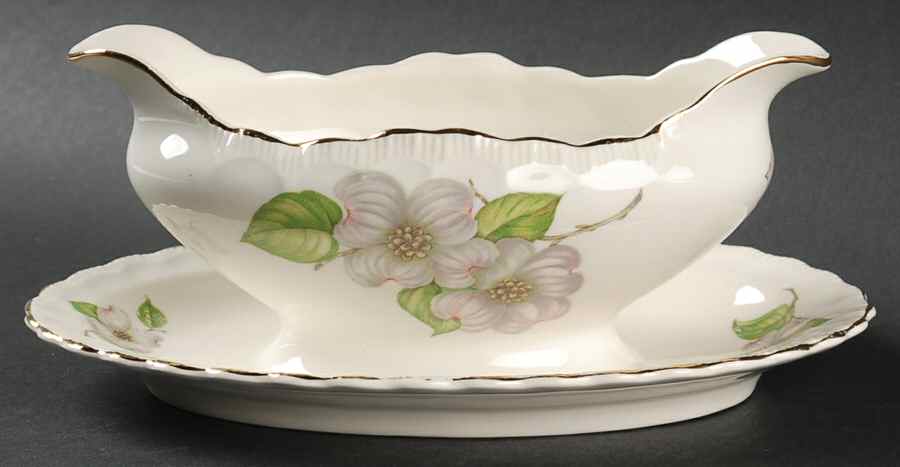 Dogwood (Shell Edge) Gravy Boat with Attached Underplate by Pope Gosser-1