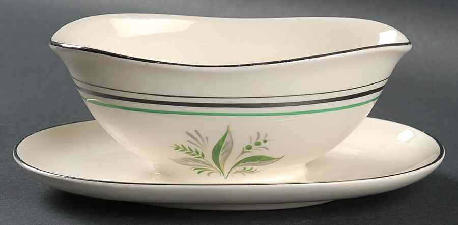 Encore (Platinum Inner Ring) Gravy Boat with Attached Underplate by Pope Gosser-1