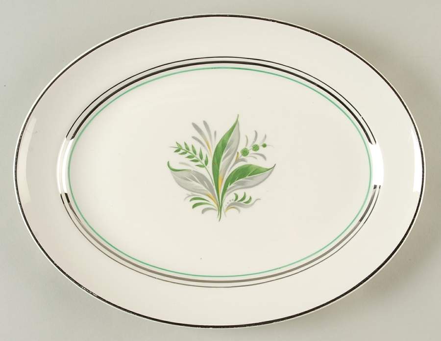 Encore (Platinum Inner Ring) 11" Oval Serving Platter by Pope Gosser-1