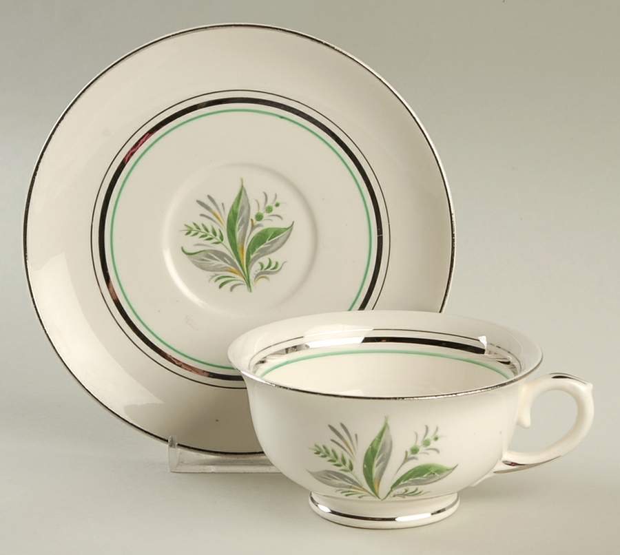 Encore (Platinum Inner Ring) Footed Cup & Saucer Set by Pope Gosser-1