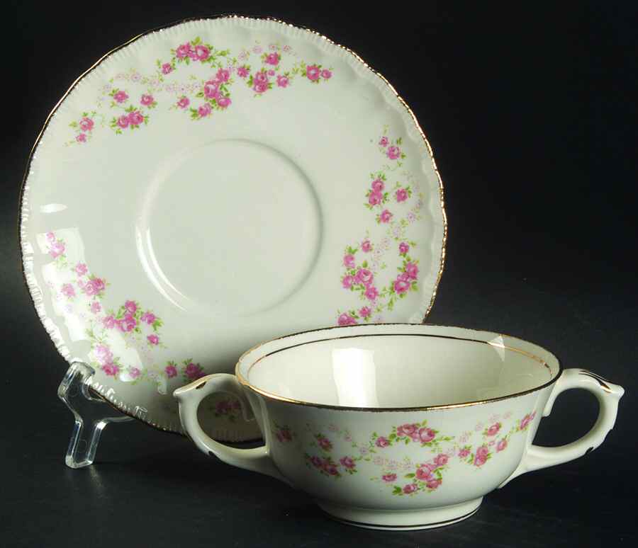 Florence (Scalloped Edge) Footed Cream Soup Bowl & Saucer Set by Pope Gosser-1