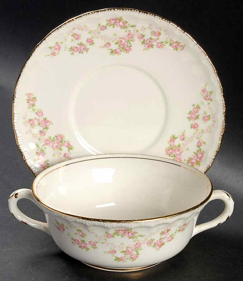 Florence (Scalloped Edge) Footed Cream Soup Bowl & Saucer Set by Pope Gosser-1