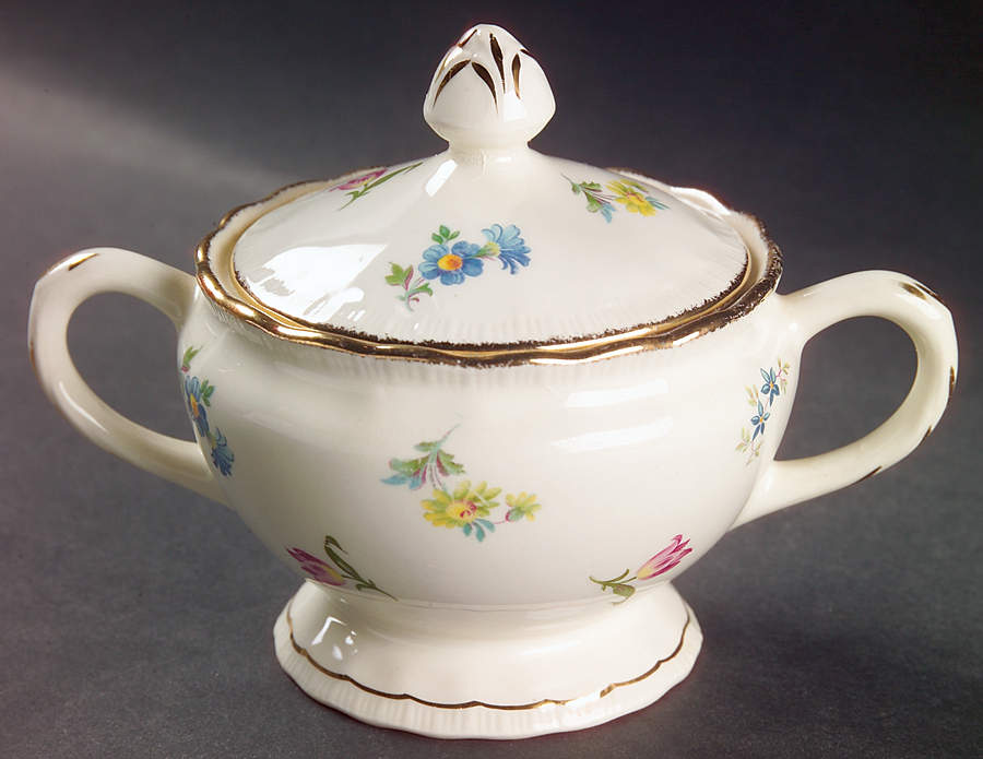 Pinafore (Brushed Gold Trim) Sugar Bowl & Lid by Pope Gosser-1