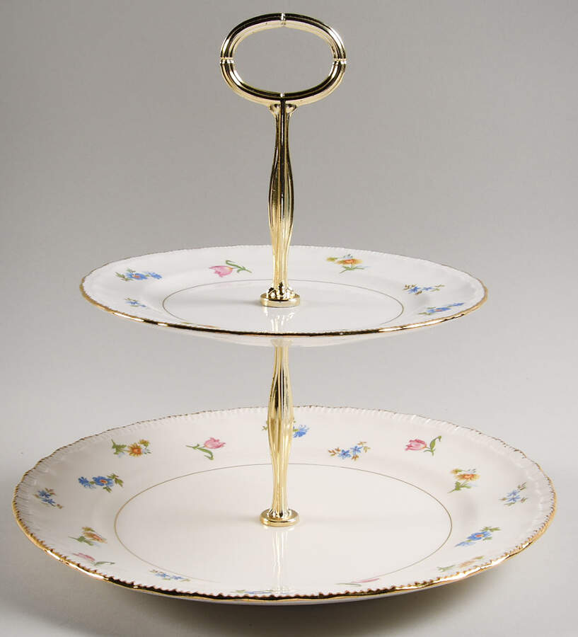 Pinafore (Brushed Gold Trim) 6 5/8"-10"  2 Tiered Serving Tray (Dp, Sp) HC by Pope Gosser-1